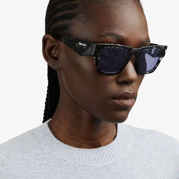 Prada PRA06S 16K08N Sunglasses Black Square Frame,Clear Blue Light Filter Lenses - Picture 3 of 10